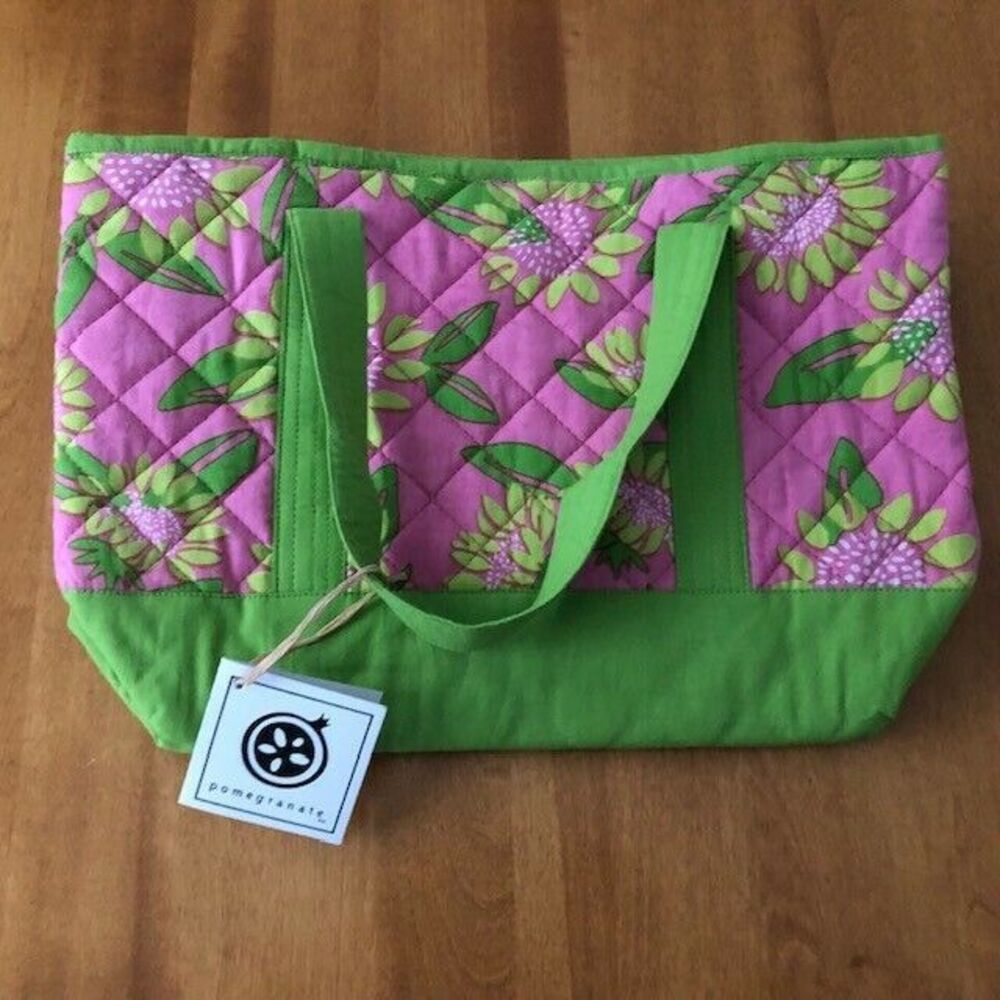 Pomegranate Inc. Purse Tote Bag Cotton Quilted Pink Green Small Sunflower KY NEW